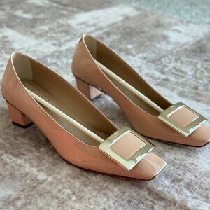 Roger Vivier Nude Patent Leather Pumps EU36 / US6 – Classic Buckle - Mid Heel